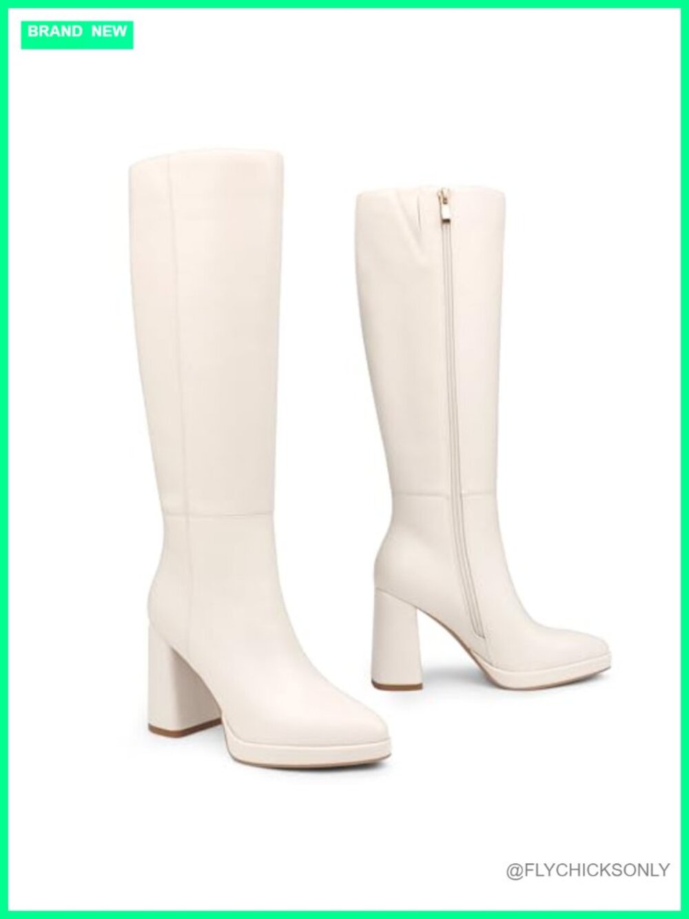Women's Knee High Boots Pointed Toe Chunky Block Heel Faux Leather Zip